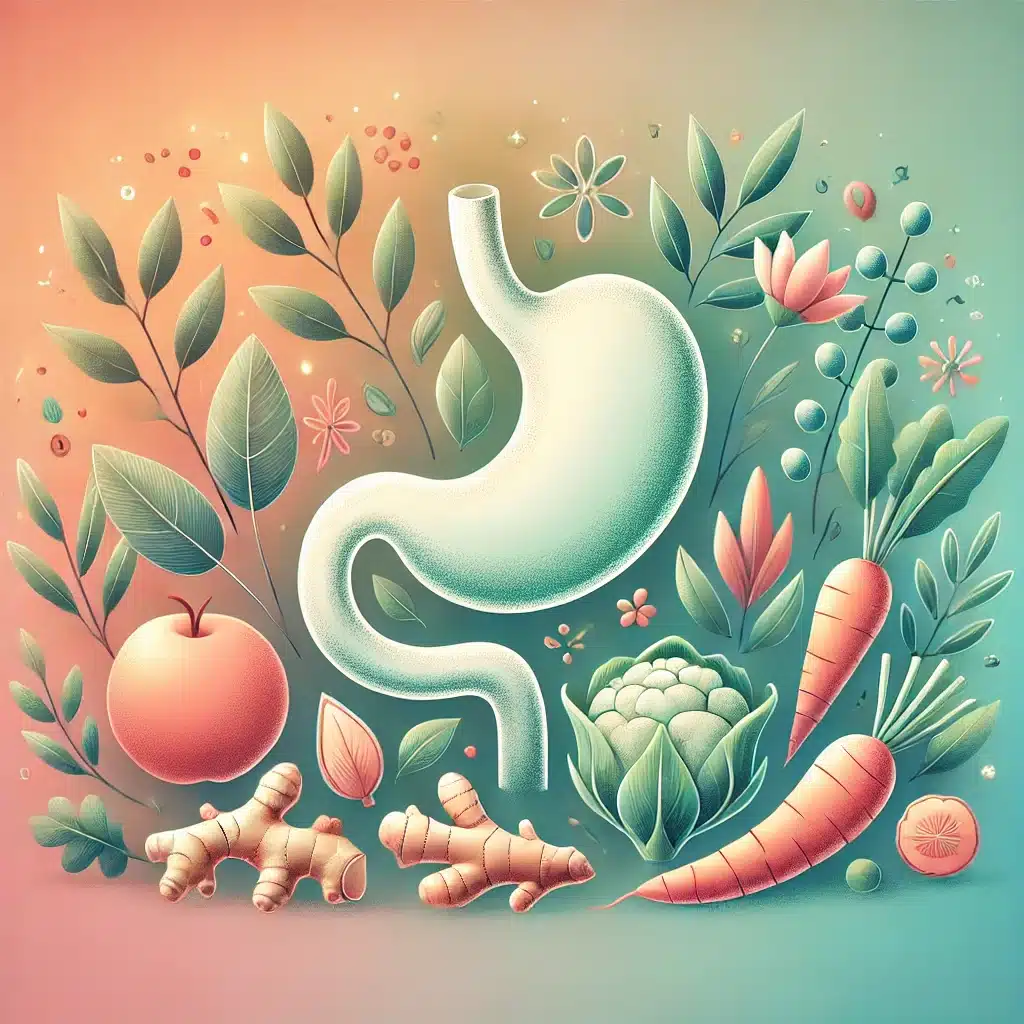 Soft-gradient-background-with-warm-pastel-tones-blending-from-light-peach-to-teal.-An-illustration-of-a-calm-peaceful-stomach-symbolizing-healing after work with a dietitian and the MRT test for food sensitivities